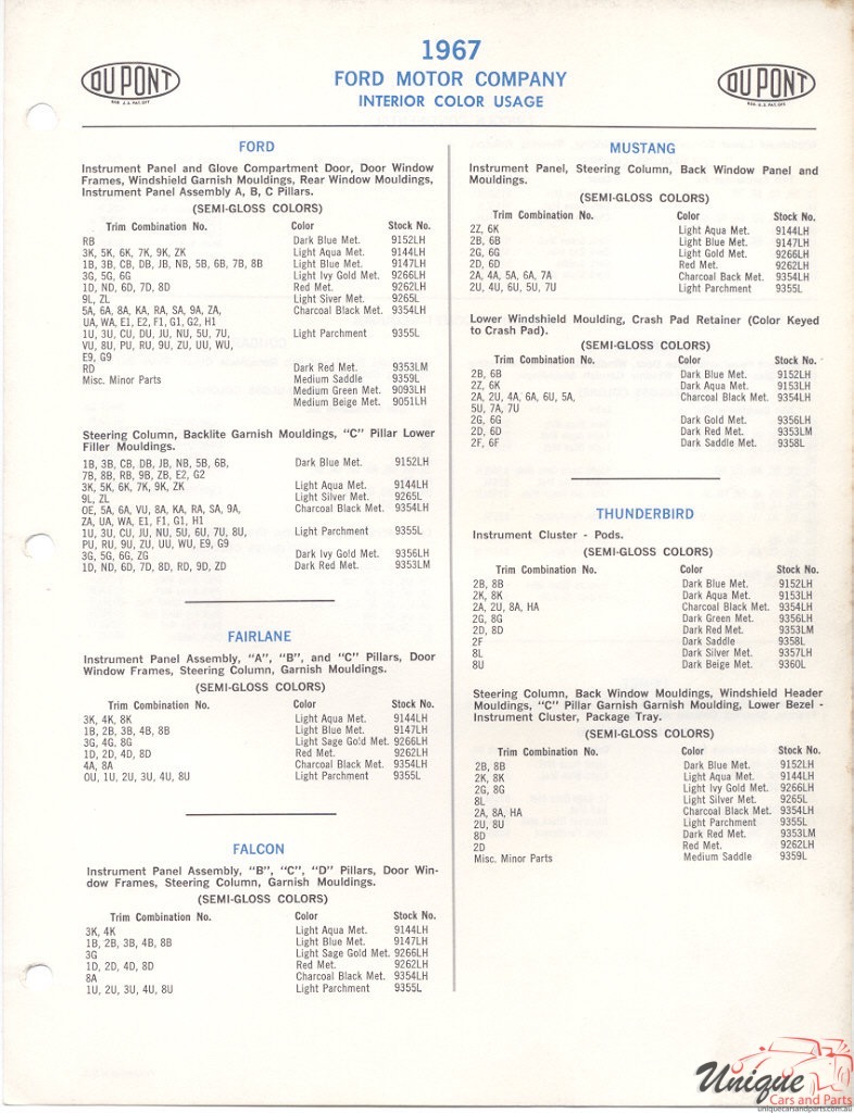 1967 Ford Paint Charts DuPont 6